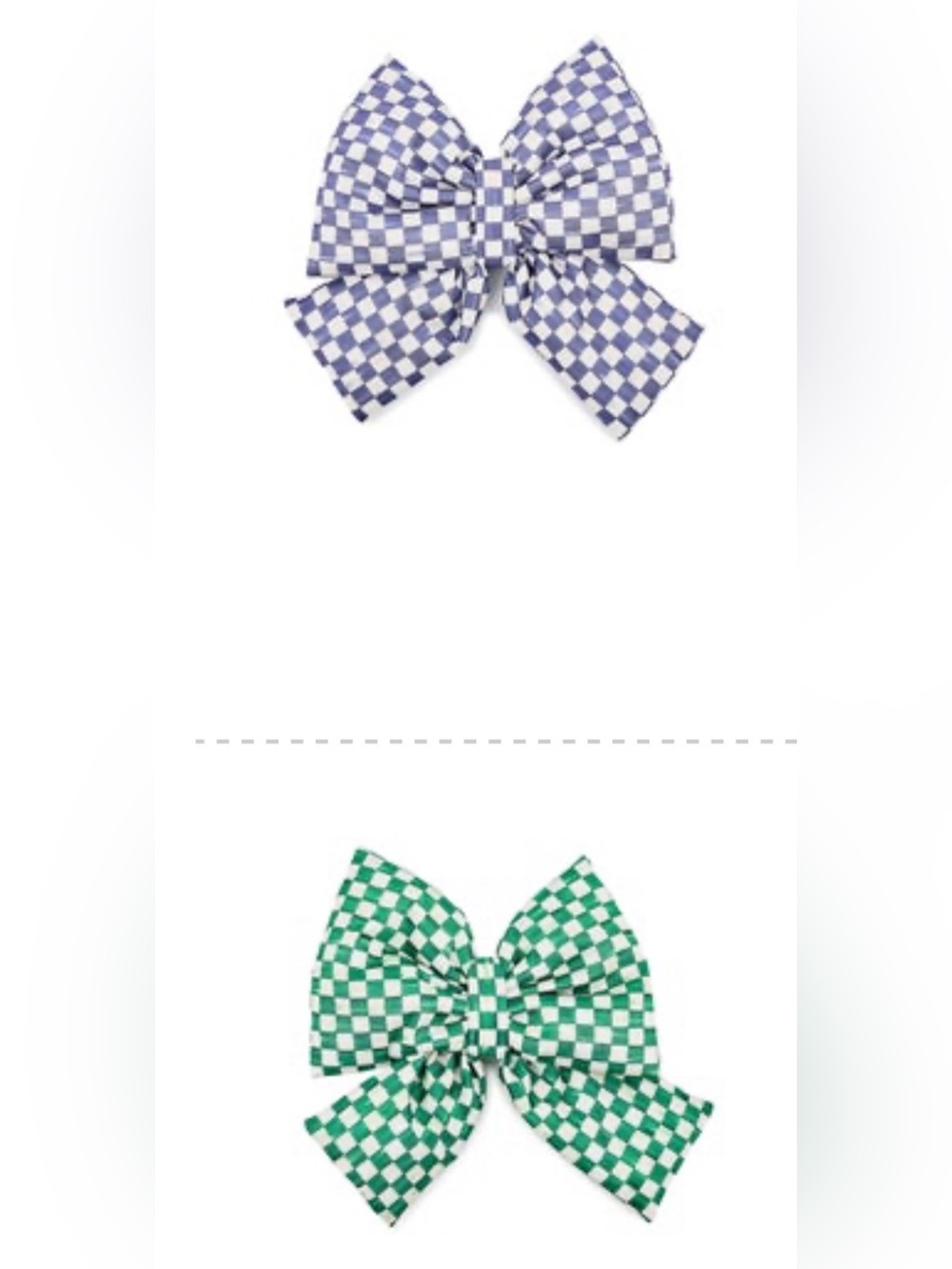 NWT Mackenzie Childs Violet Check and Green Check Medium Bows